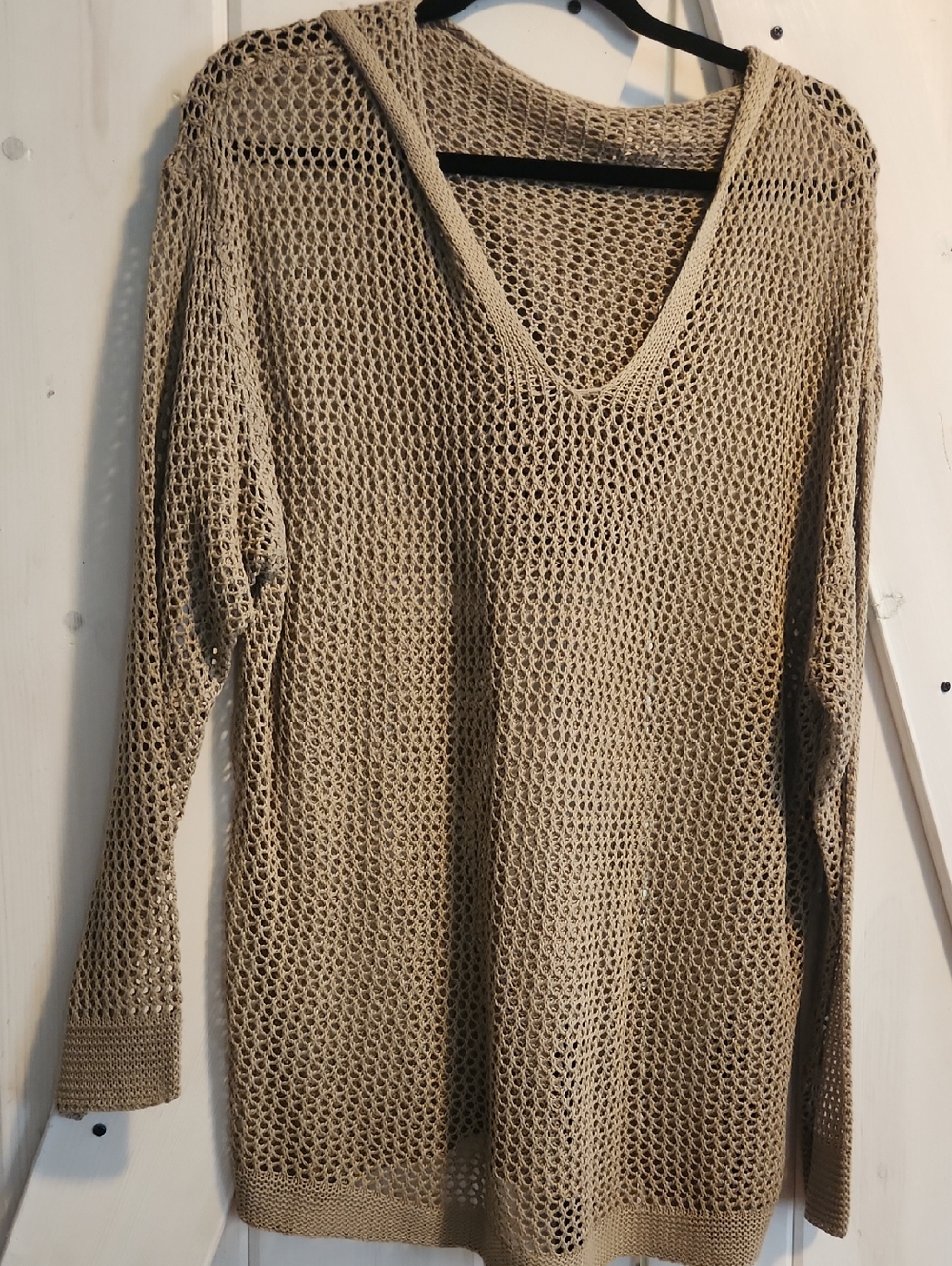 SHEIN Tan Open-Knit V-Neck Sweater